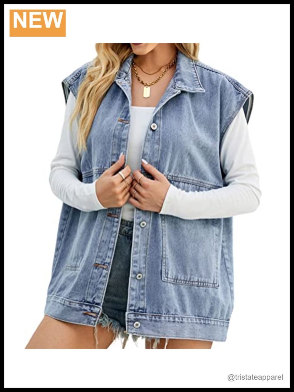 Oversized Distressed Denim Vest Women Sleeveless Jean Vest with Pockets Casual